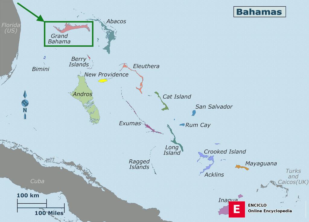 Mapa del archipiélago de las Lucayas.