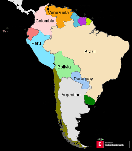 Mapa que representa los países del continente de América del Sur