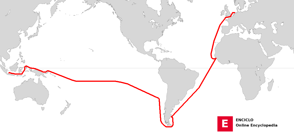 Ruta del viaje de Willem Schouten y Jacob le Maire en 1615-16