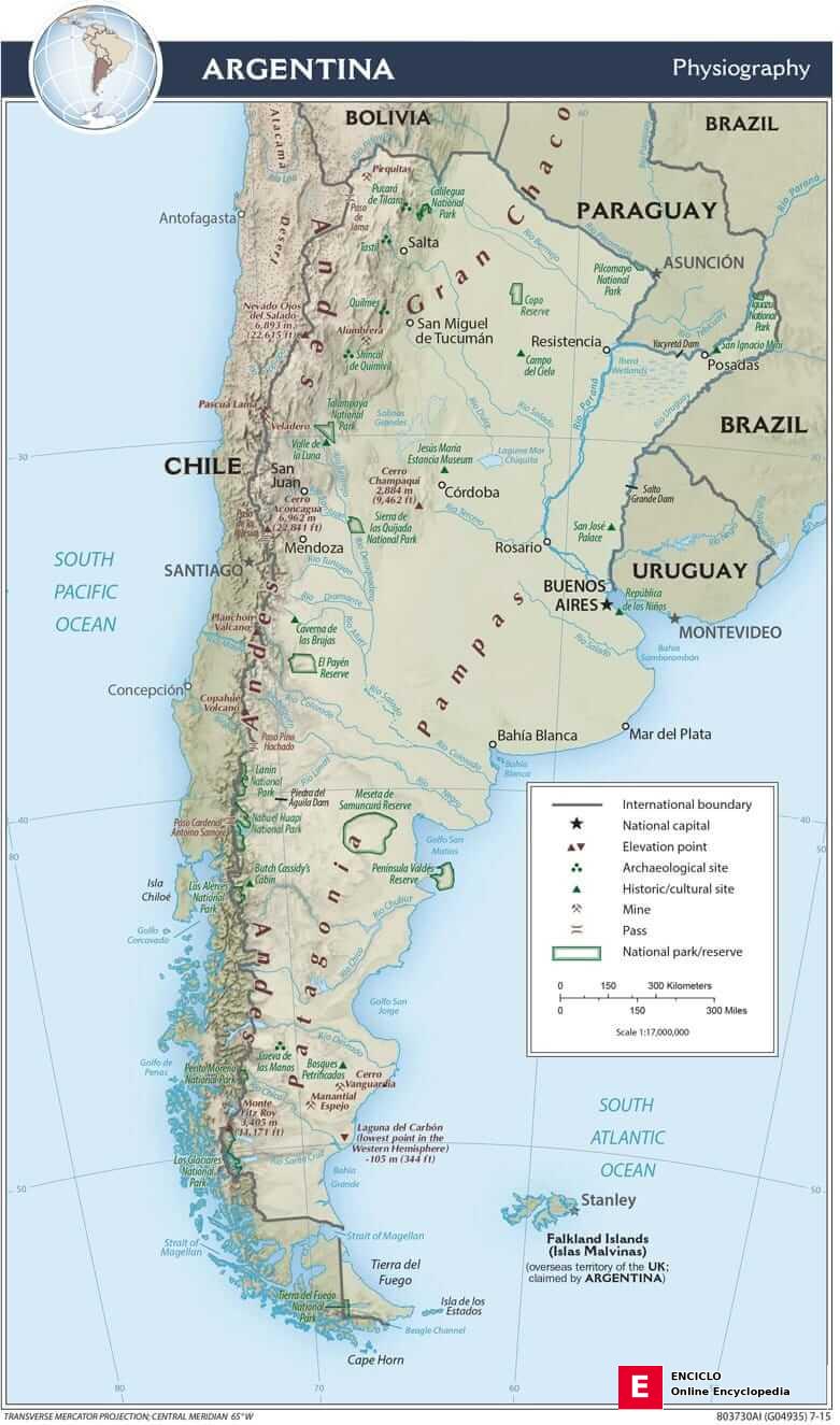 Mapa fisiográfico de Argentina