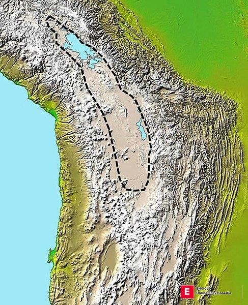 Mapa que representa la extensión aproximada de la cuenca sedimentaria en el Altiplano.