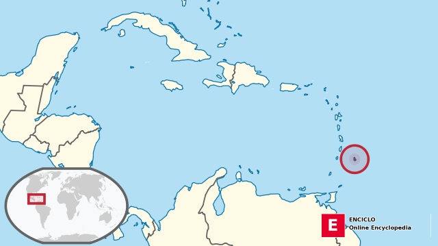 Mapa que representa la ubicación de Barbados dentro de la región del Caribe.