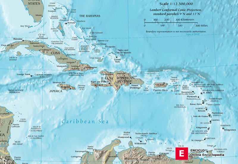 Mapa topográfico del Caribe