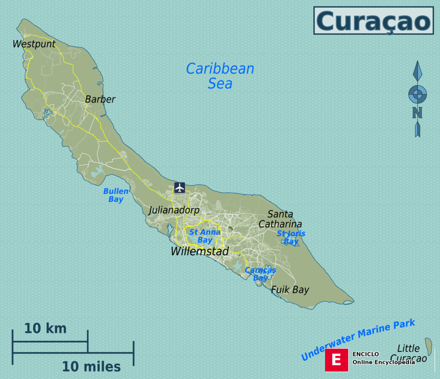 Mapa de viaje de Curazao.