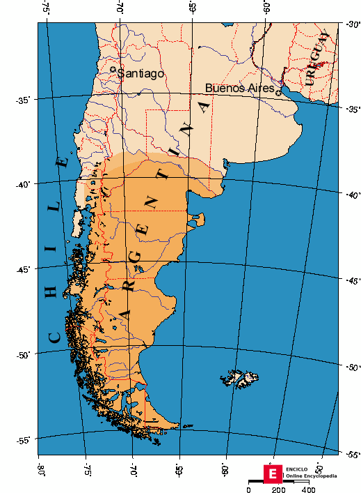 Mapa de la Patagonia.
