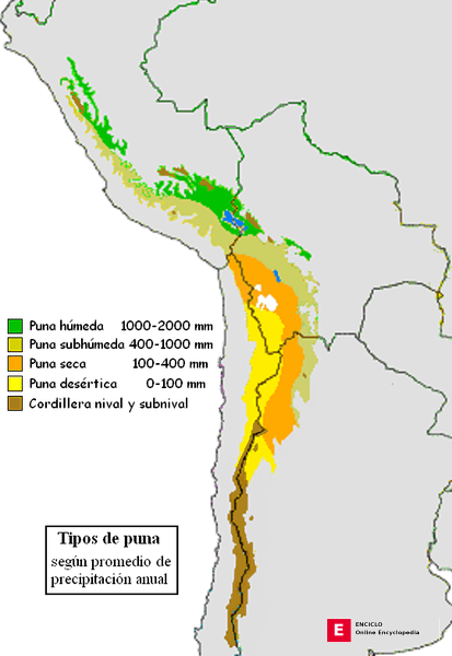 Mapa que representa la región de la Puna en los Andes