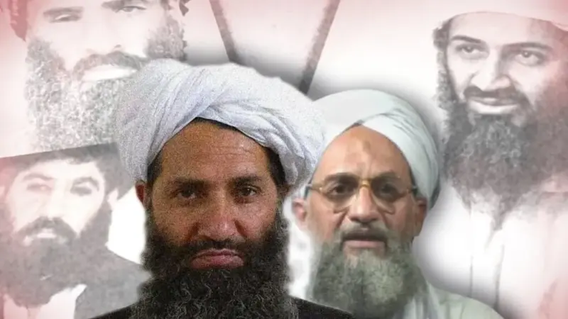 Hay ambigüedad sobre un juramento de lealtad ahora que Hibatullah Akhundzada (enfoque principal a la izquierda) lidera a los talibanes y Ayman al-Zawahiri encabeza Al Qaeda.